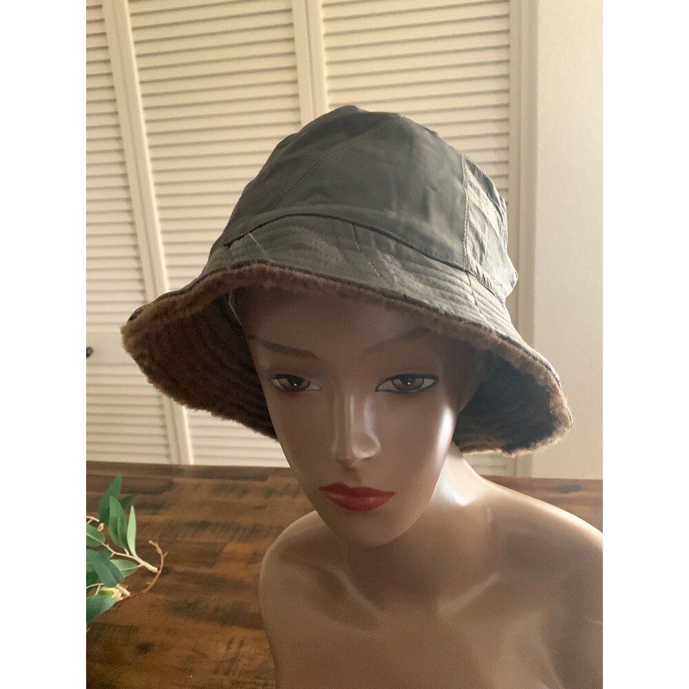 Bucket hat reversible leather crushable brown women